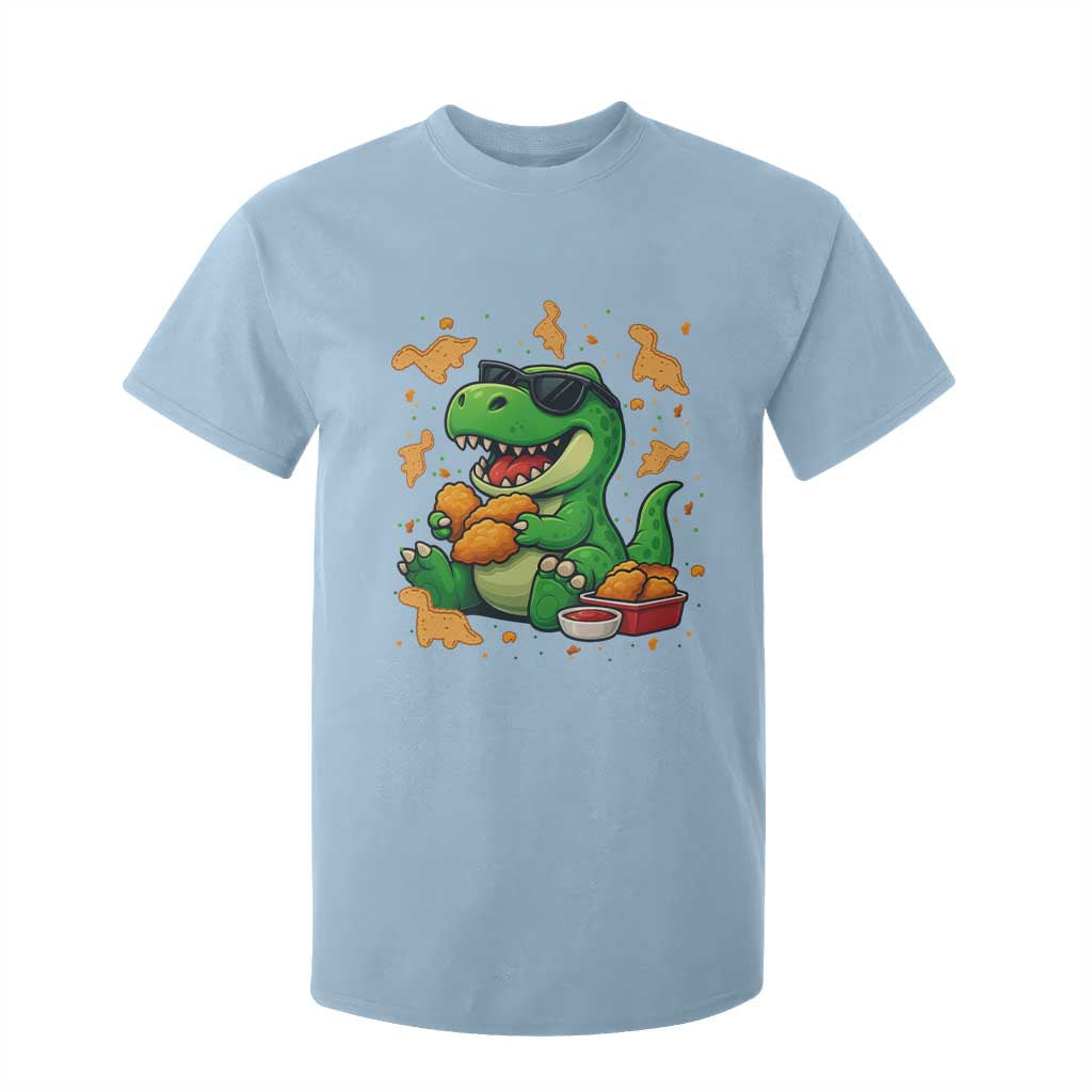Funny Dinosaur Eating Chicken Nuggets T Shirt For Kid Food Lover Gift TS12 Light Blue Print Your Wear
