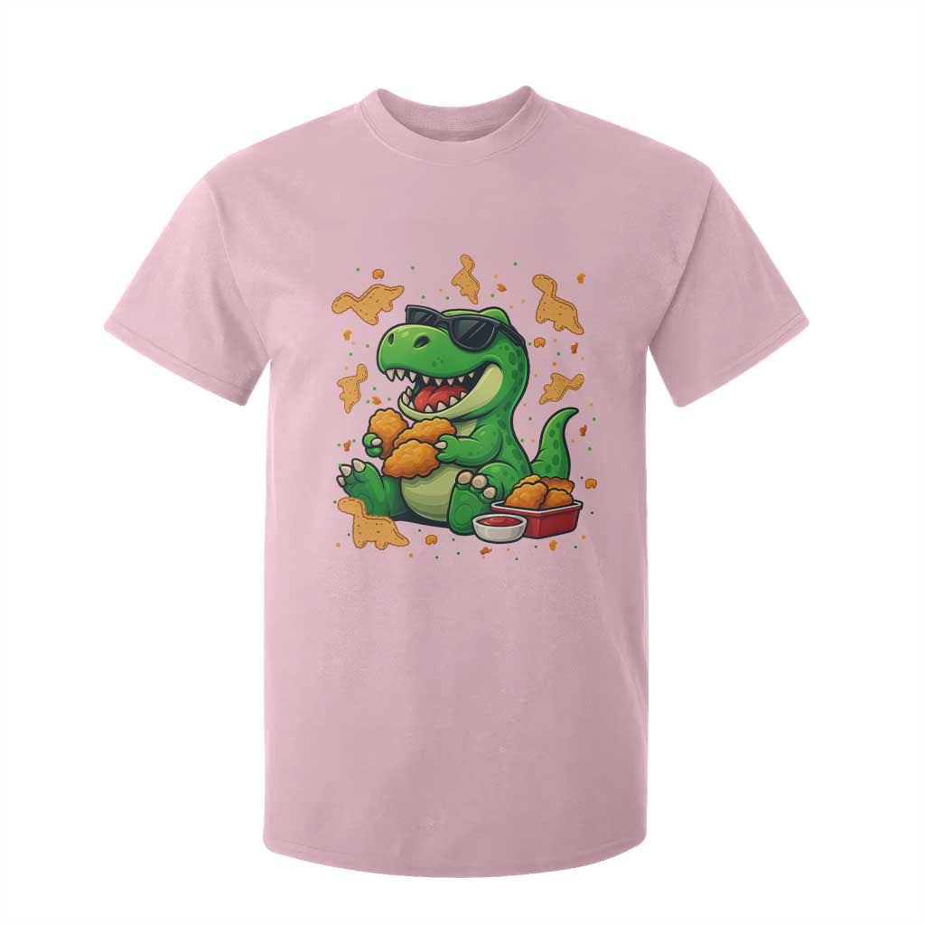 Funny Dinosaur Eating Chicken Nuggets T Shirt For Kid Food Lover Gift TS12 Light Pink Print Your Wear
