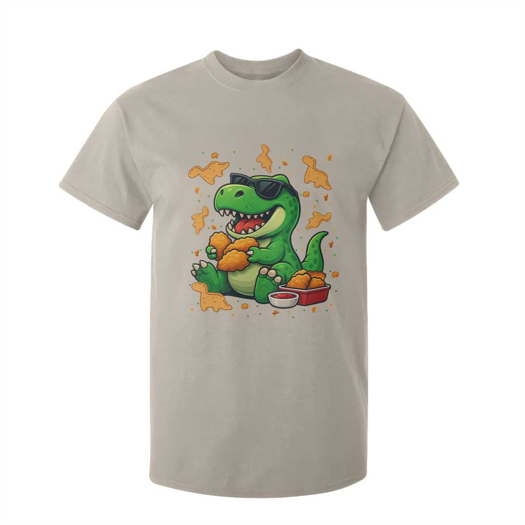 Funny Dinosaur Eating Chicken Nuggets T Shirt For Kid Food Lover Gift TS12 Sand Print Your Wear