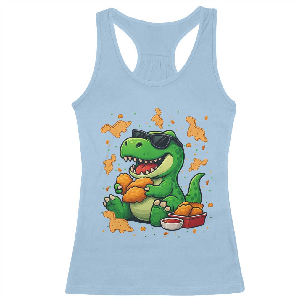 Funny Dinosaur Eating Chicken Nuggets Racerback Tank Top Food Lover Gift TS12 Light Blue Print Your Wear