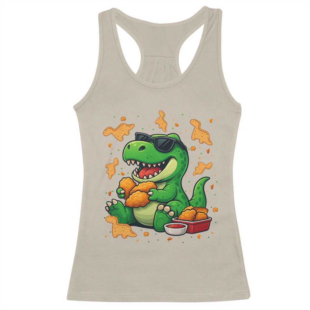 Funny Dinosaur Eating Chicken Nuggets Racerback Tank Top Food Lover Gift TS12 Sand Print Your Wear