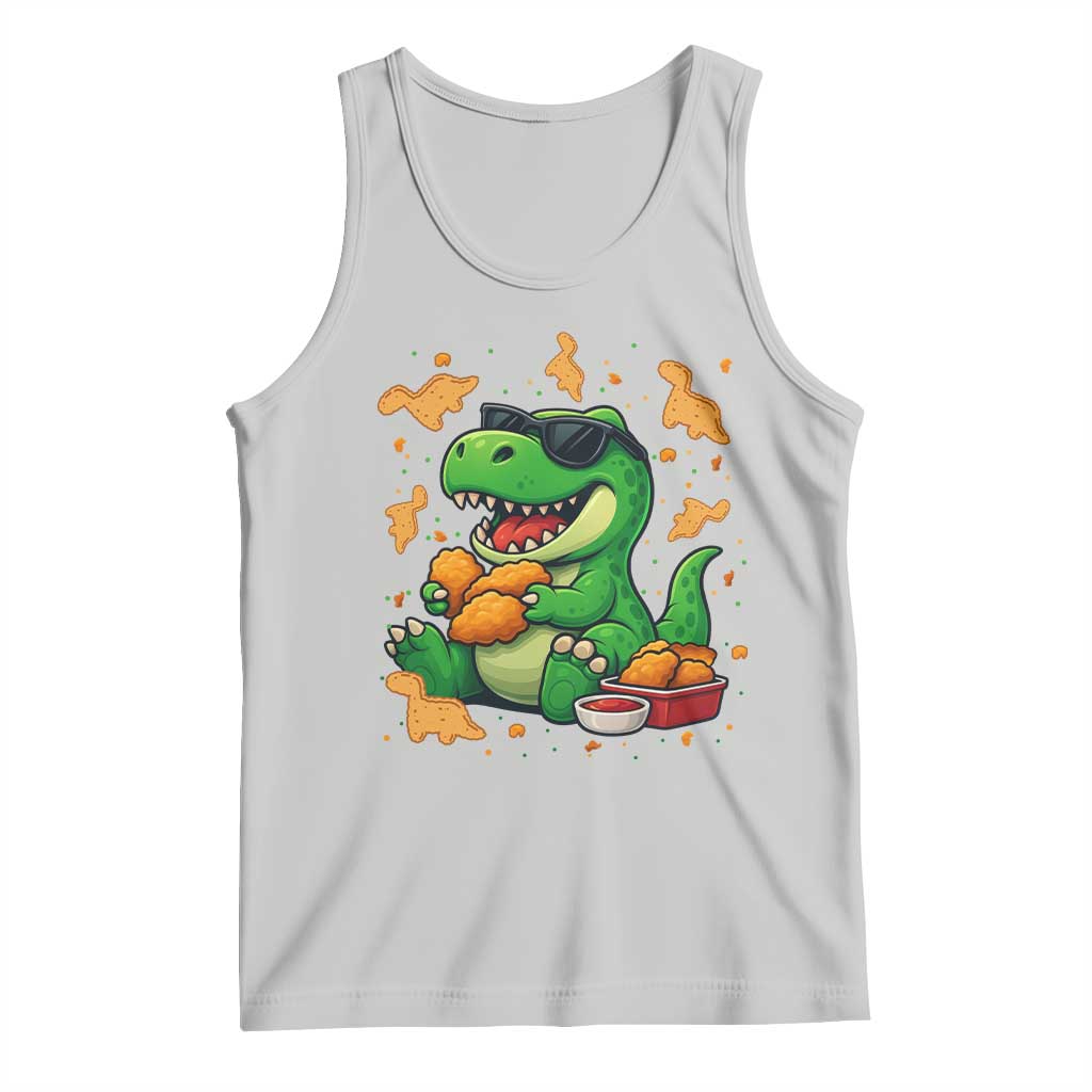 Funny Dinosaur Eating Chicken Nuggets Tank Top Food Lover Gift TS12 Ash Print Your Wear