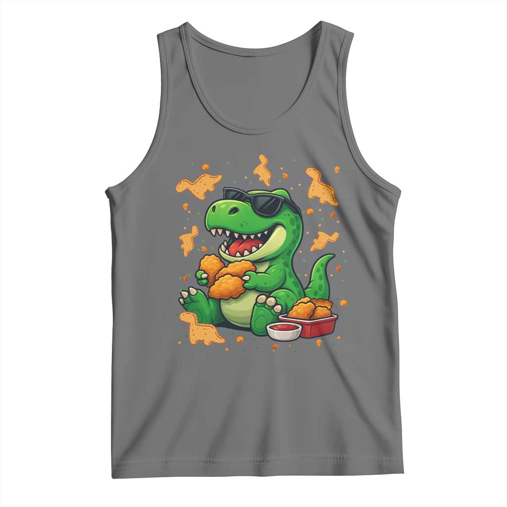 Funny Dinosaur Eating Chicken Nuggets Tank Top Food Lover Gift TS12 Black Heather Print Your Wear