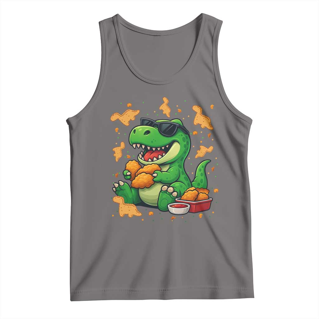 Funny Dinosaur Eating Chicken Nuggets Tank Top Food Lover Gift TS12 Deep Heather Print Your Wear