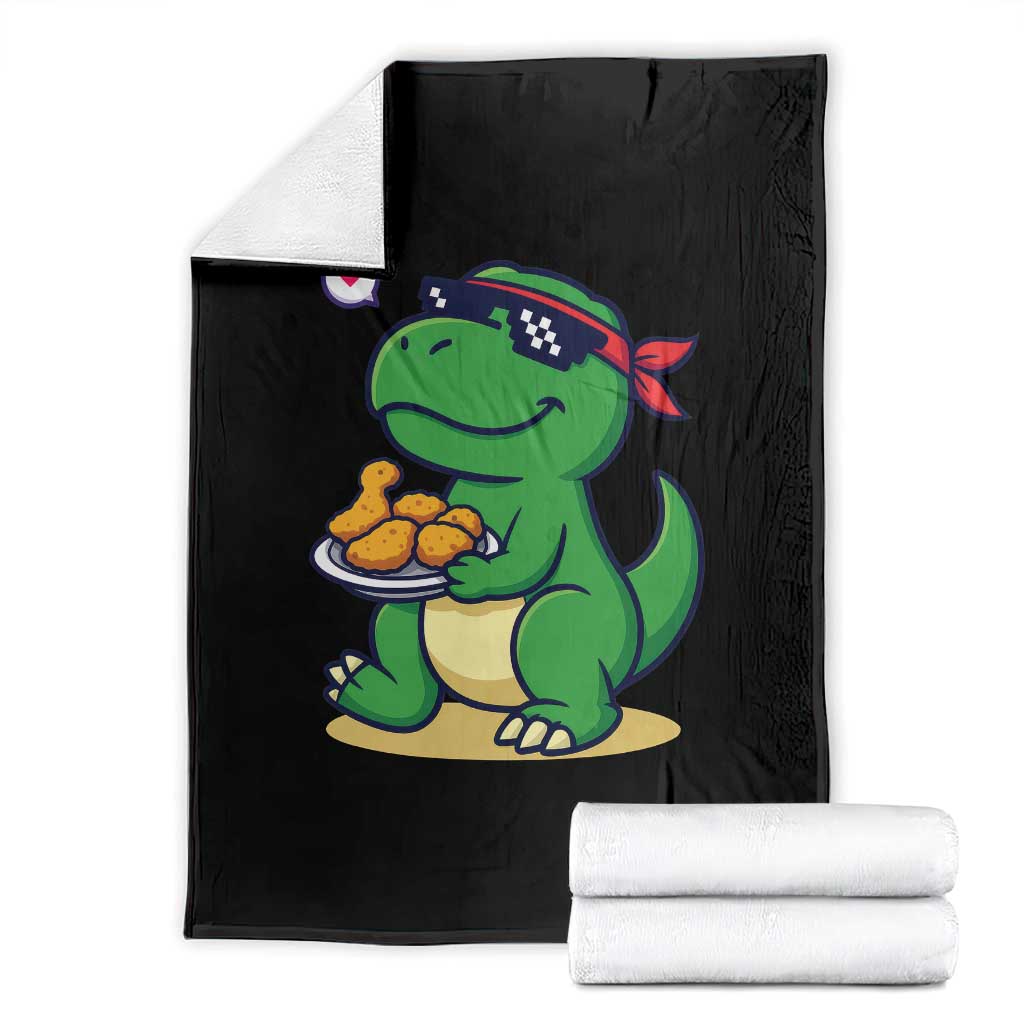 Cute Dinosaur Eating Chicken Nuggets Throw Blanket Food Humor Gift TS12 Black Print Your Wear