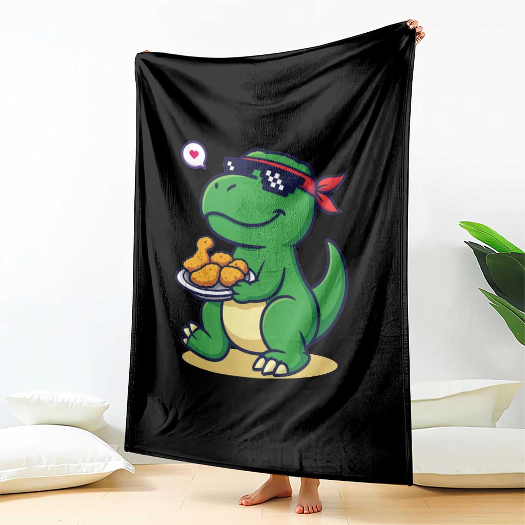 Cute Dinosaur Eating Chicken Nuggets Throw Blanket Food Humor Gift TS12 Print Your Wear