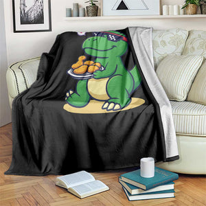 Cute Dinosaur Eating Chicken Nuggets Throw Blanket Food Humor Gift TS12 Print Your Wear