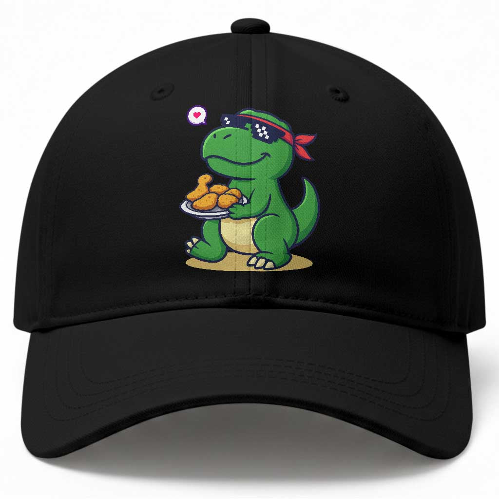 Cute Dinosaur Eating Chicken Nuggets Baseball Cap Food Humor Gift TS12 Print Your Wear