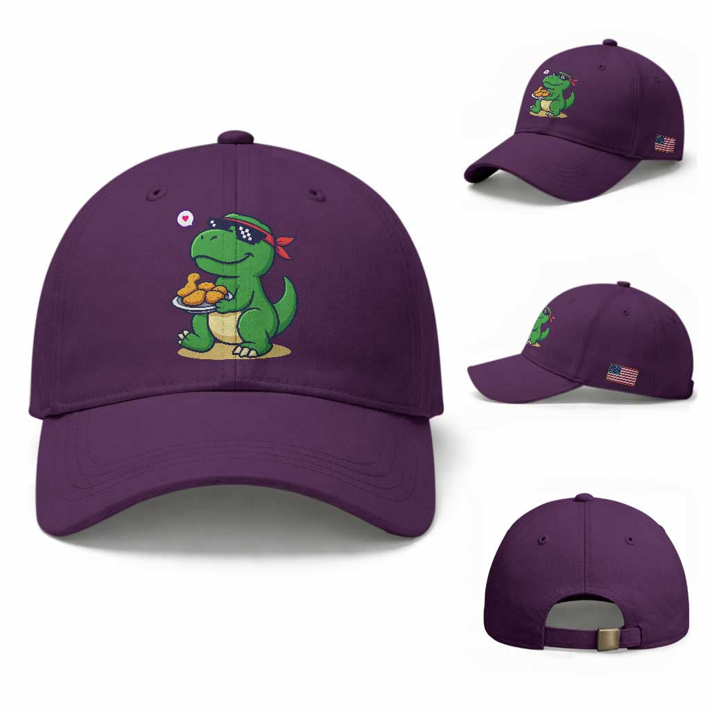 Cute Dinosaur Eating Chicken Nuggets Baseball Cap Food Humor Gift TS12 Baseball Cap Universal Fit Purple Print Your Wear