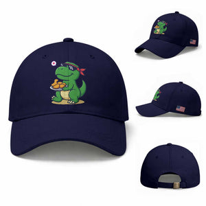 Cute Dinosaur Eating Chicken Nuggets Baseball Cap Food Humor Gift TS12 Baseball Cap Universal Fit Dark Blue Print Your Wear