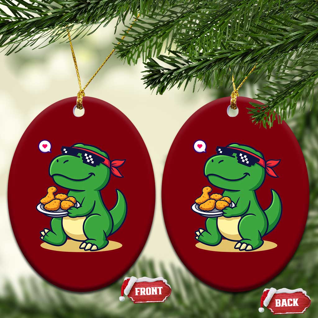 Cute Dinosaur Eating Chicken Nuggets Ceramic Ornament Food Humor Gift TS12 Print Your Wear