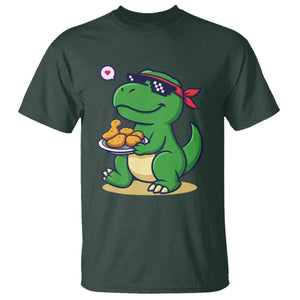 Cute Dinosaur Eating Chicken Nuggets T Shirt Food Humor Gift TS12 Dark Forest Green Print Your Wear