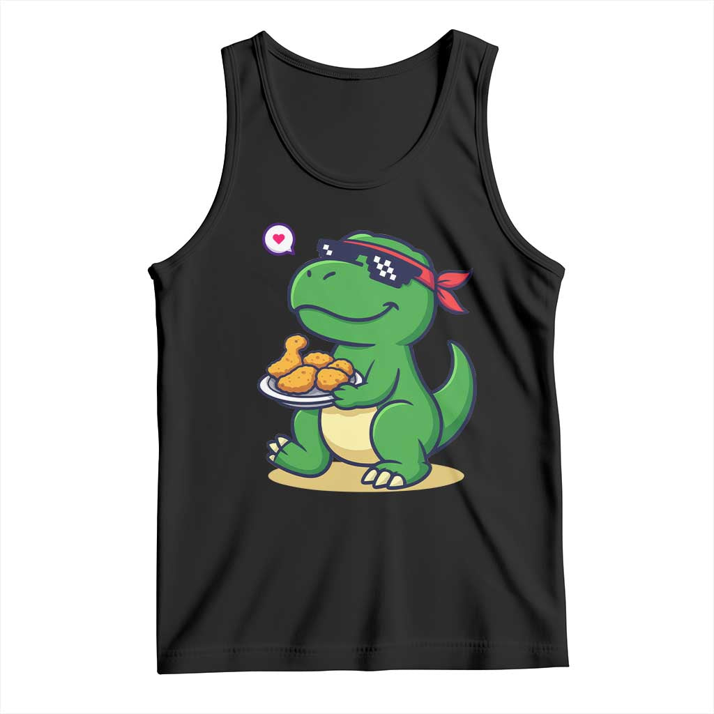 Cute Dinosaur Eating Chicken Nuggets Tank Top Food Humor Gift TS12 Black Print Your Wear