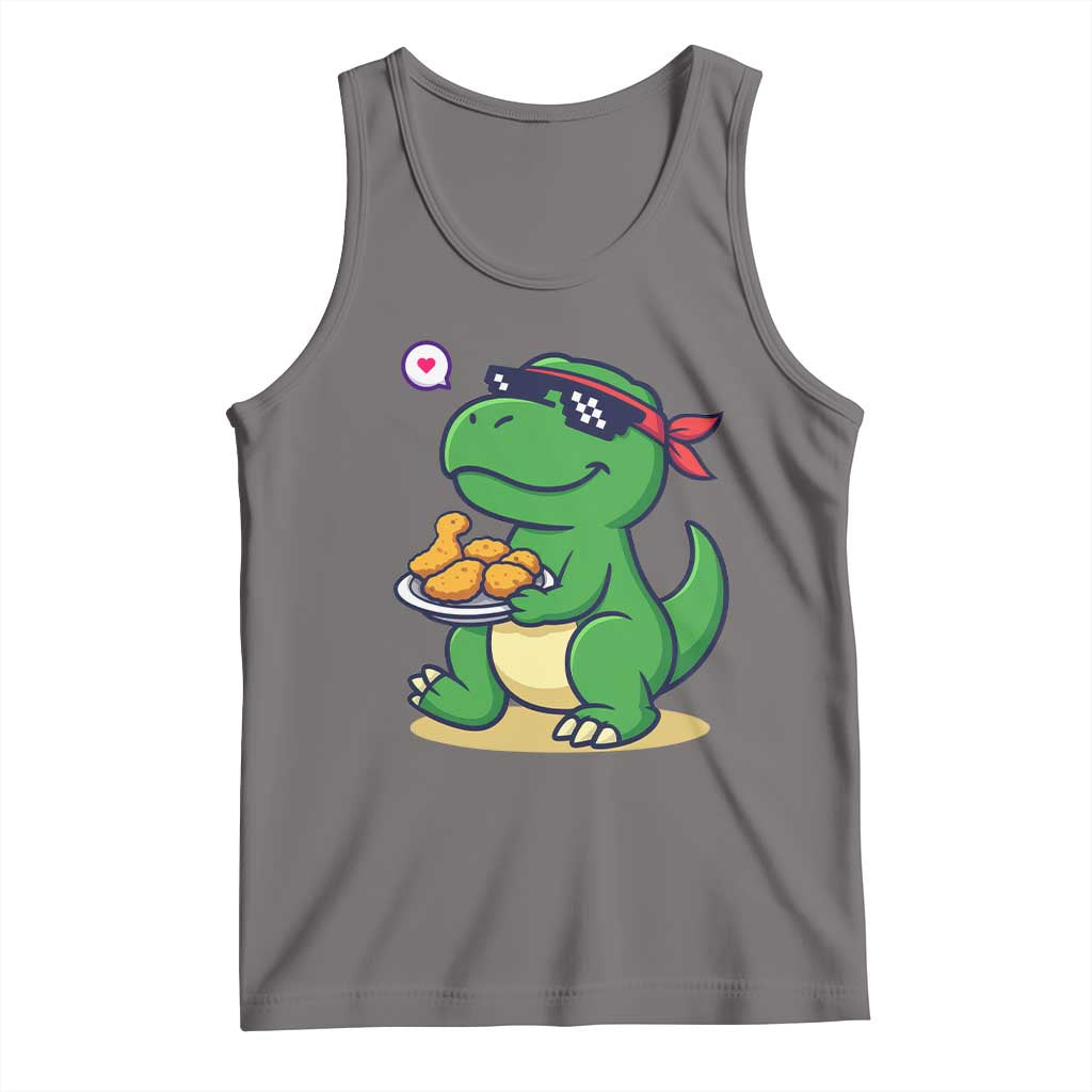 Cute Dinosaur Eating Chicken Nuggets Tank Top Food Humor Gift TS12 Deep Heather Print Your Wear