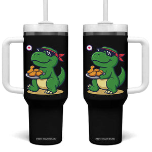 Cute Dinosaur Eating Chicken Nuggets Tumbler With Handle Food Humor Gift TS12 One Size: 40 oz Black Print Your Wear