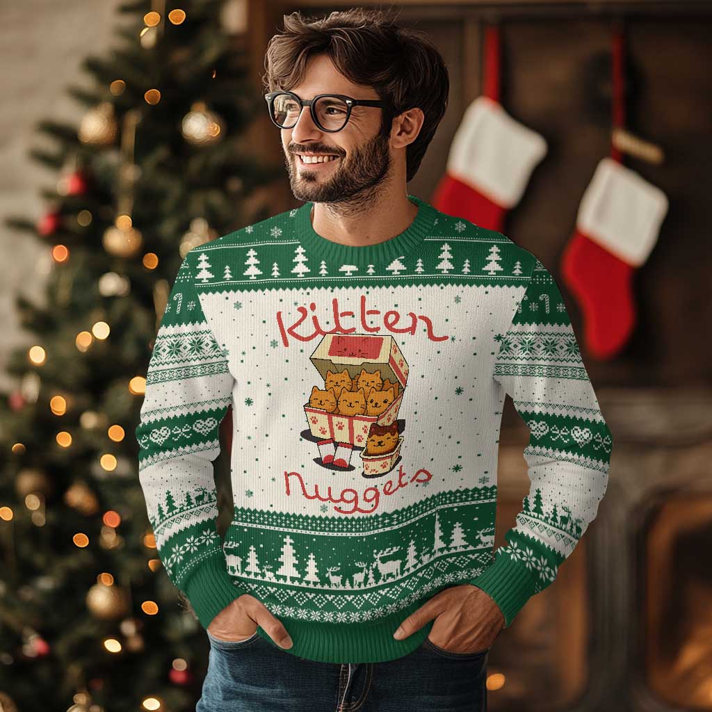 Kitten Nuggets Ugly Christmas Sweater Funny Cat Lover Gift TS12 Beige Green Print Your Wear