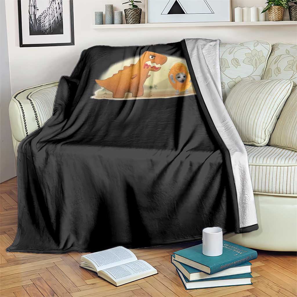 Dino Nuggets Chasing Cat Throw Blanket Funny Nugget Lover Gift TS12 Print Your Wear
