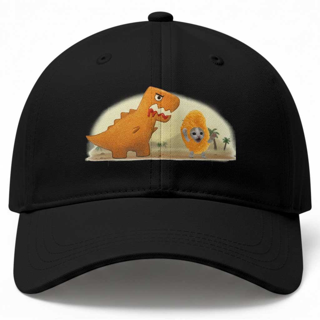 Dino Nuggets Chasing Cat Baseball Cap Funny Nugget Lover Gift TS12 Print Your Wear