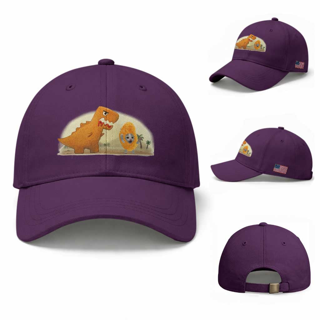 Dino Nuggets Chasing Cat Baseball Cap Funny Nugget Lover Gift TS12 Baseball Cap Universal Fit Purple Print Your Wear