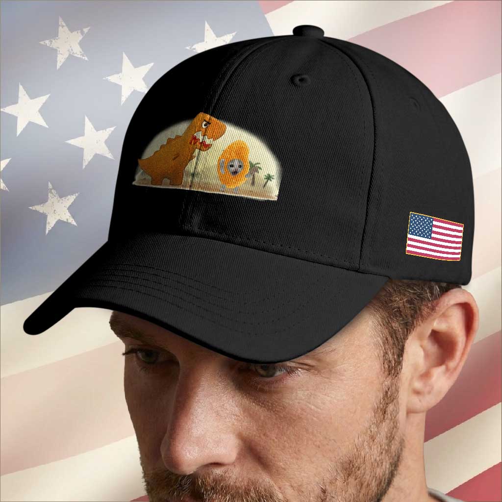 Dino Nuggets Chasing Cat Baseball Cap Funny Nugget Lover Gift TS12 Print Your Wear