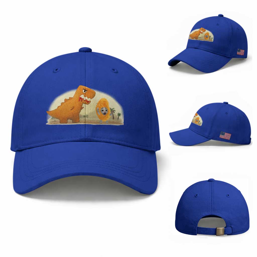 Dino Nuggets Chasing Cat Baseball Cap Funny Nugget Lover Gift TS12 Baseball Cap Universal Fit Royal Blue Print Your Wear