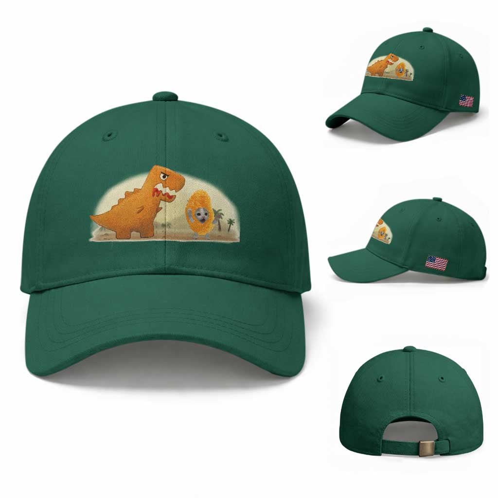 Dino Nuggets Chasing Cat Baseball Cap Funny Nugget Lover Gift TS12 Baseball Cap Universal Fit Irish Green Print Your Wear