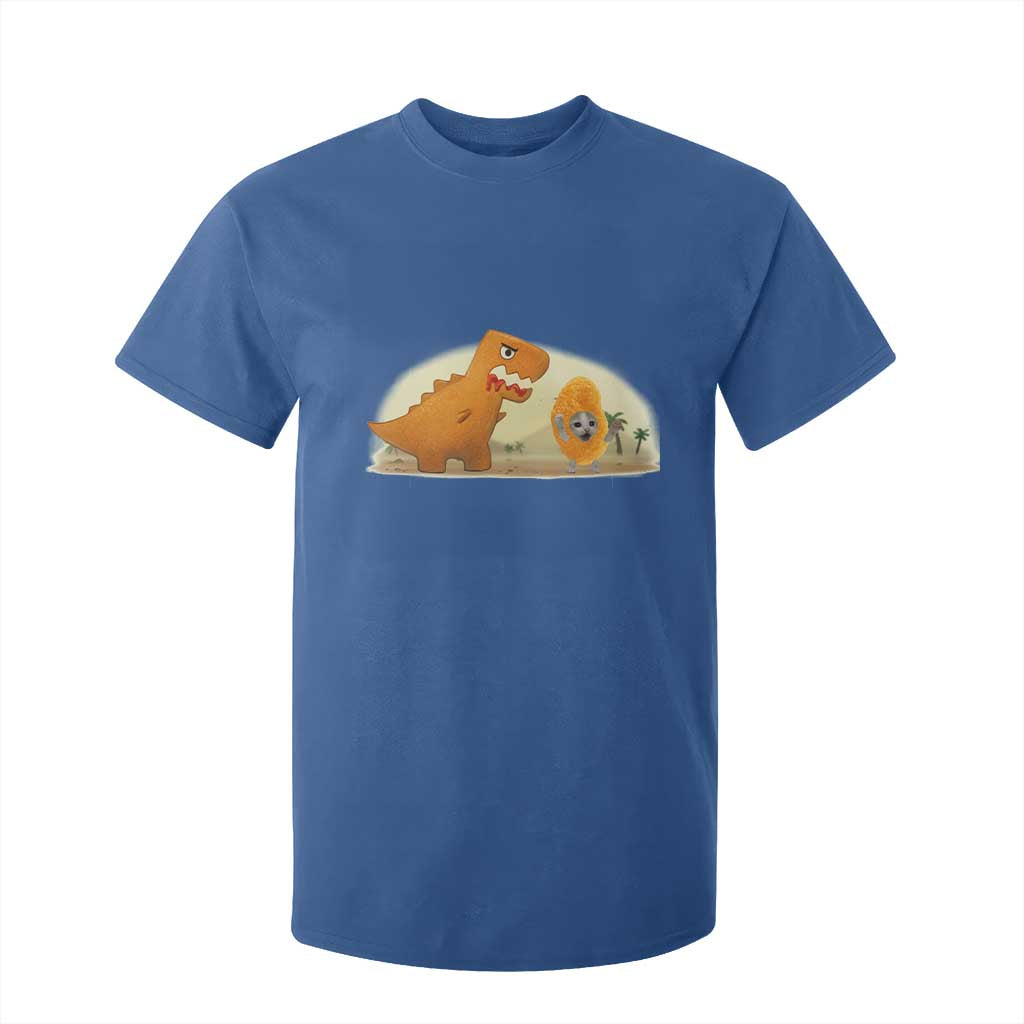 Dino Nuggets Chasing Cat T Shirt For Kid Funny Nugget Lover Gift TS12 Royal Blue Print Your Wear