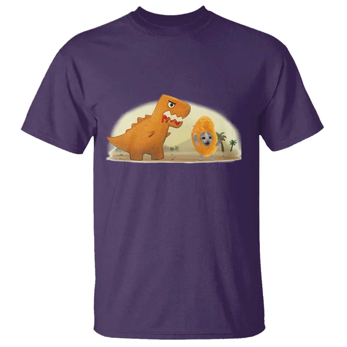 Dino Nuggets Chasing Cat T Shirt Funny Nugget Lover Gift TS12 Purple Print Your Wear
