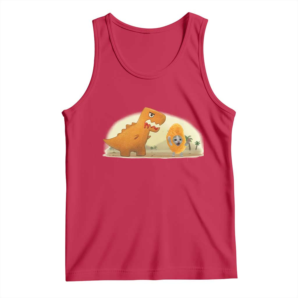 Dino Nuggets Chasing Cat Tank Top Funny Nugget Lover Gift TS12 Red Print Your Wear