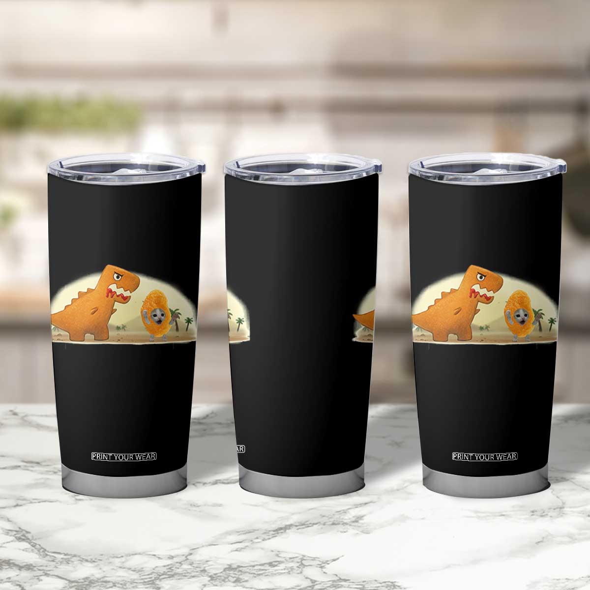 Dino Nuggets Chasing Cat Tumbler Cup Funny Nugget Lover Gift TS12 Print Your Wear