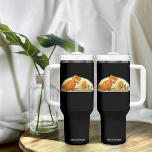 Dino Nuggets Chasing Cat Tumbler With Handle Funny Nugget Lover Gift TS12 Print Your Wear