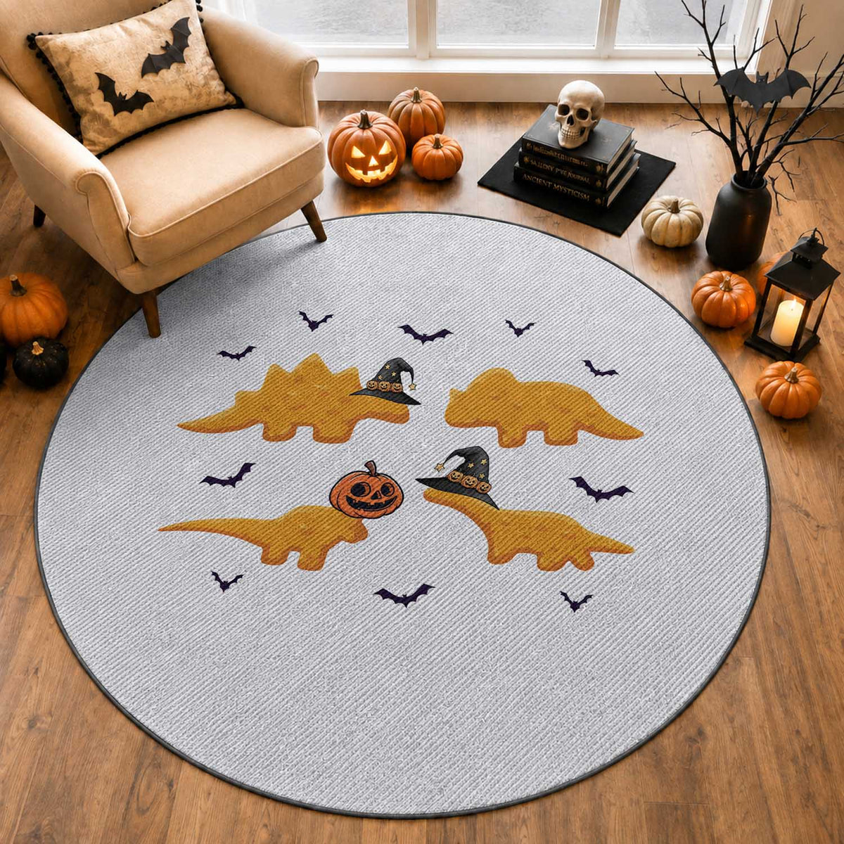 Halloween Dinosaur Nugget Round Rug Funny Spooky Food Gift