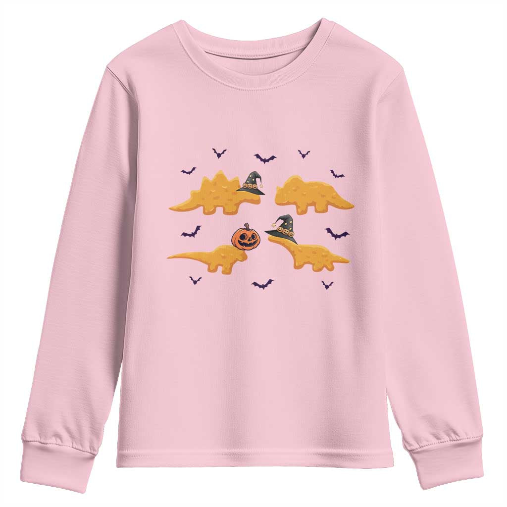 Halloween Dinosaur Nugget Youth Sweatshirt Funny Spooky Food Gift TS12 Light Pink Print Your Wear