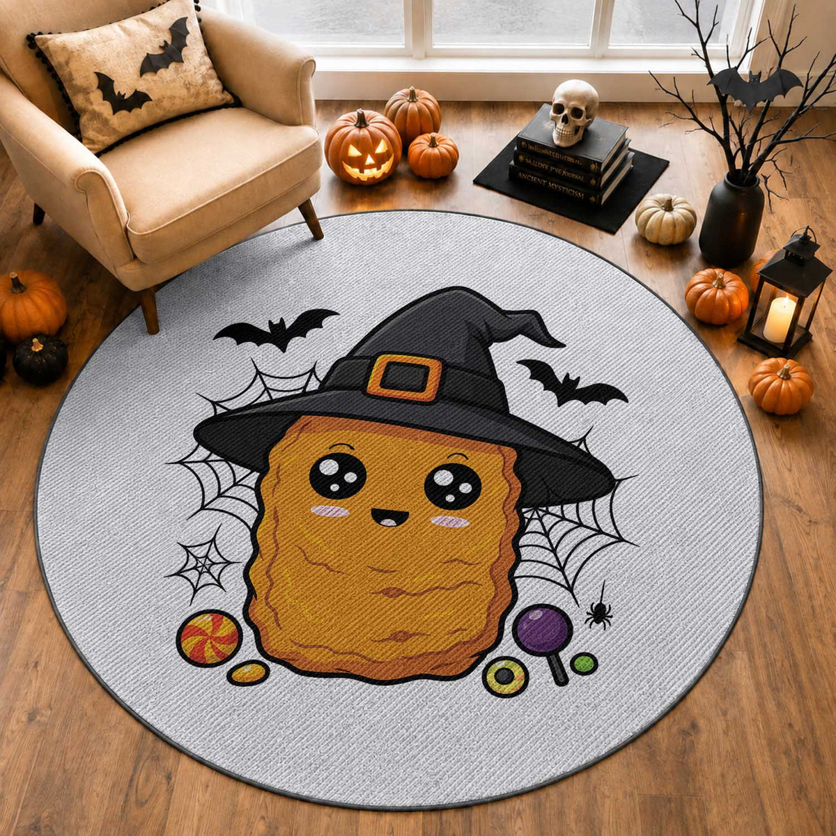 Halloween Nugget With Witch Hat Round Rug Funny Food Gift