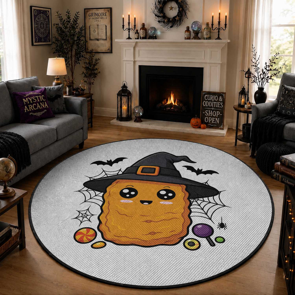 Halloween Nugget With Witch Hat Round Rug Funny Food Gift