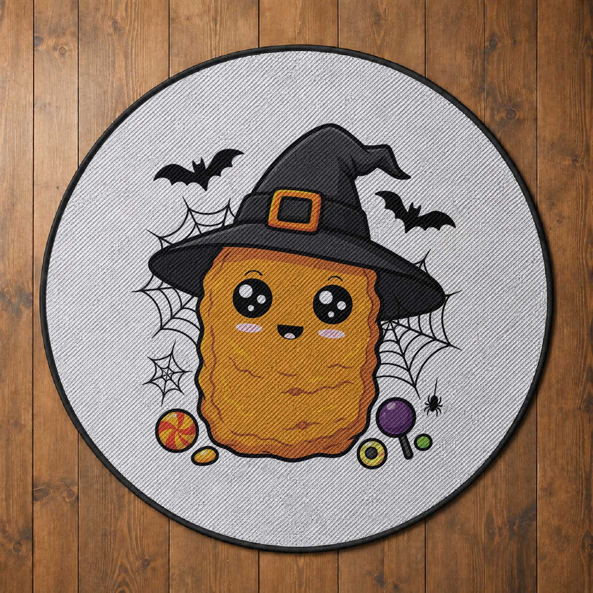 Halloween Nugget With Witch Hat Round Rug Funny Food Gift