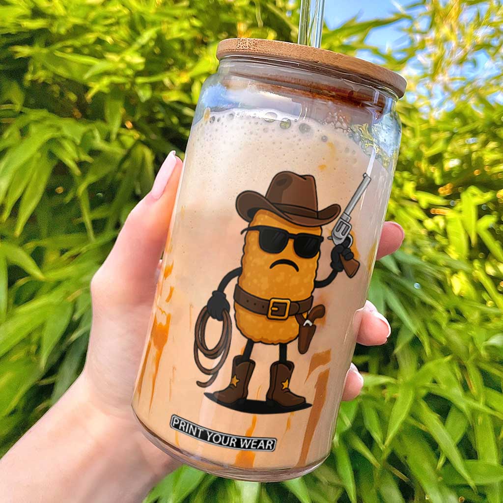 Cowboy Chicken Nugget Glass Can Funny Food Gift TS12 White Print Your Wear