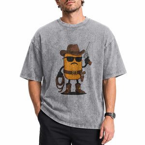 Cowboy Chicken Nugget Washed Cotton T-Shirt Funny Food Gift