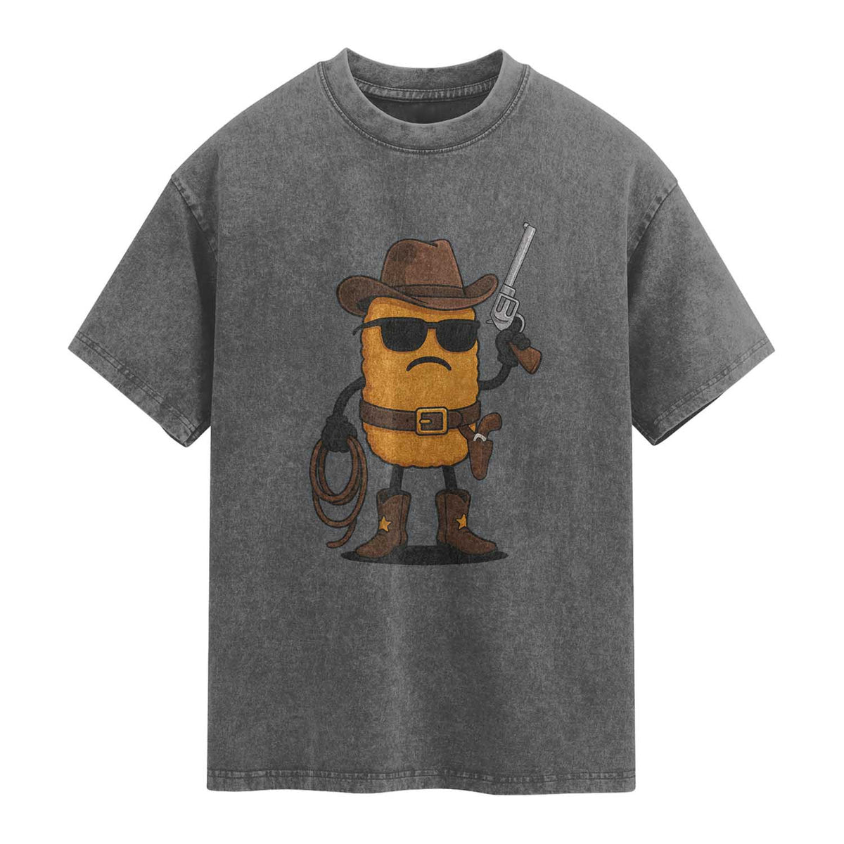 Cowboy Chicken Nugget Washed Cotton T-Shirt Funny Food Gift