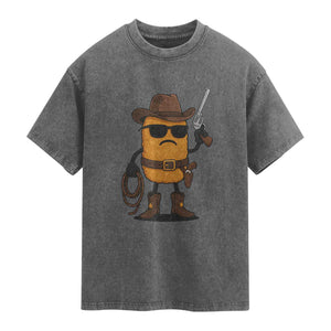 Cowboy Chicken Nugget Washed Cotton T-Shirt Funny Food Gift