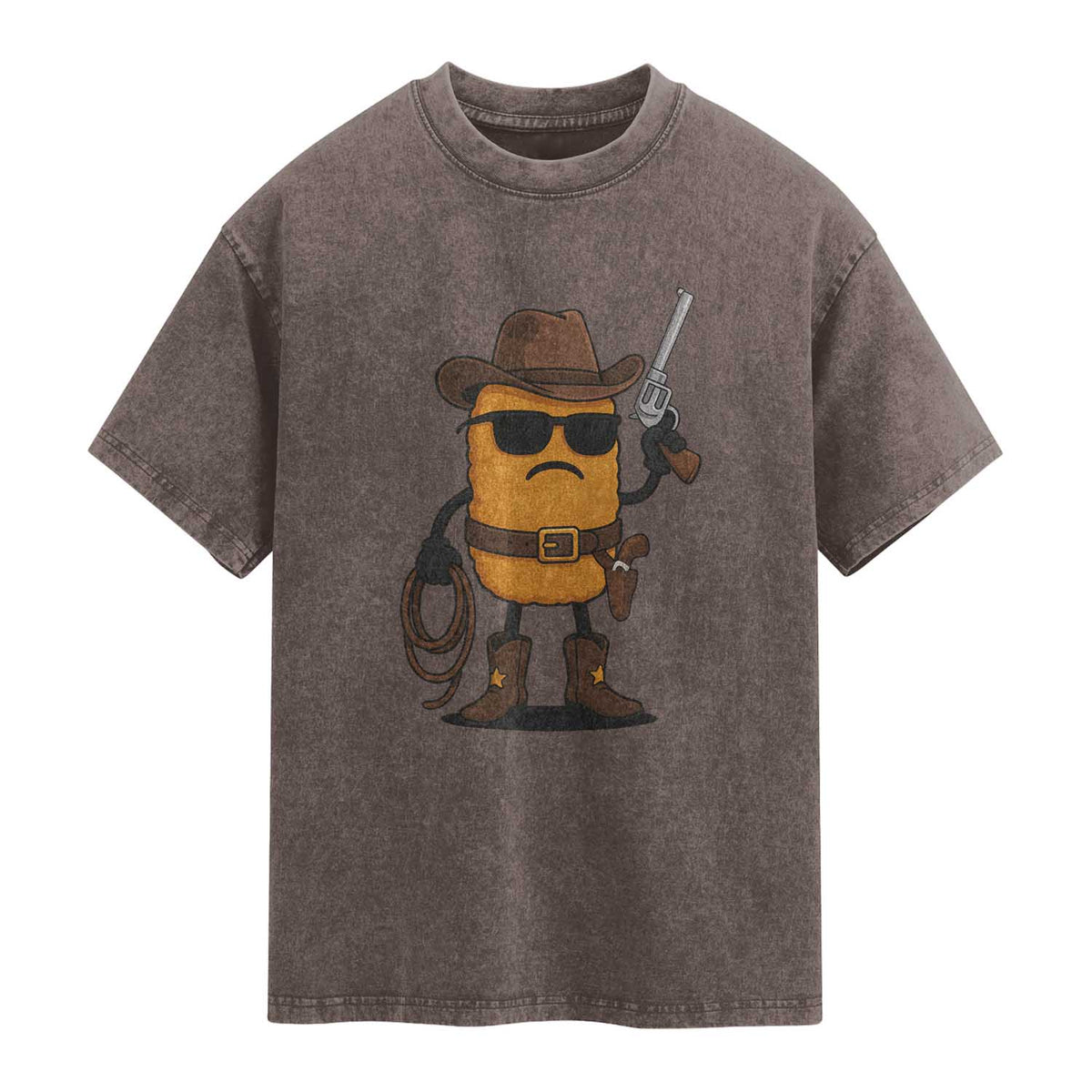 Cowboy Chicken Nugget Washed Cotton T-Shirt Funny Food Gift