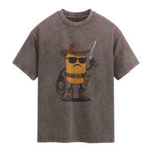 Cowboy Chicken Nugget Washed Cotton T-Shirt Funny Food Gift