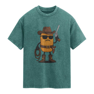 Cowboy Chicken Nugget Washed Cotton T-Shirt Funny Food Gift