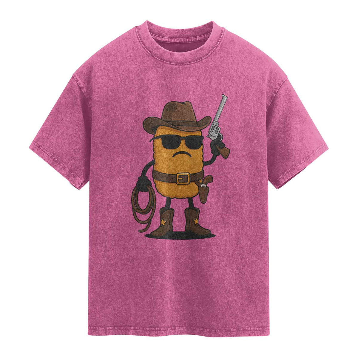 Cowboy Chicken Nugget Washed Cotton T-Shirt Funny Food Gift