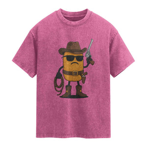 Cowboy Chicken Nugget Washed Cotton T-Shirt Funny Food Gift