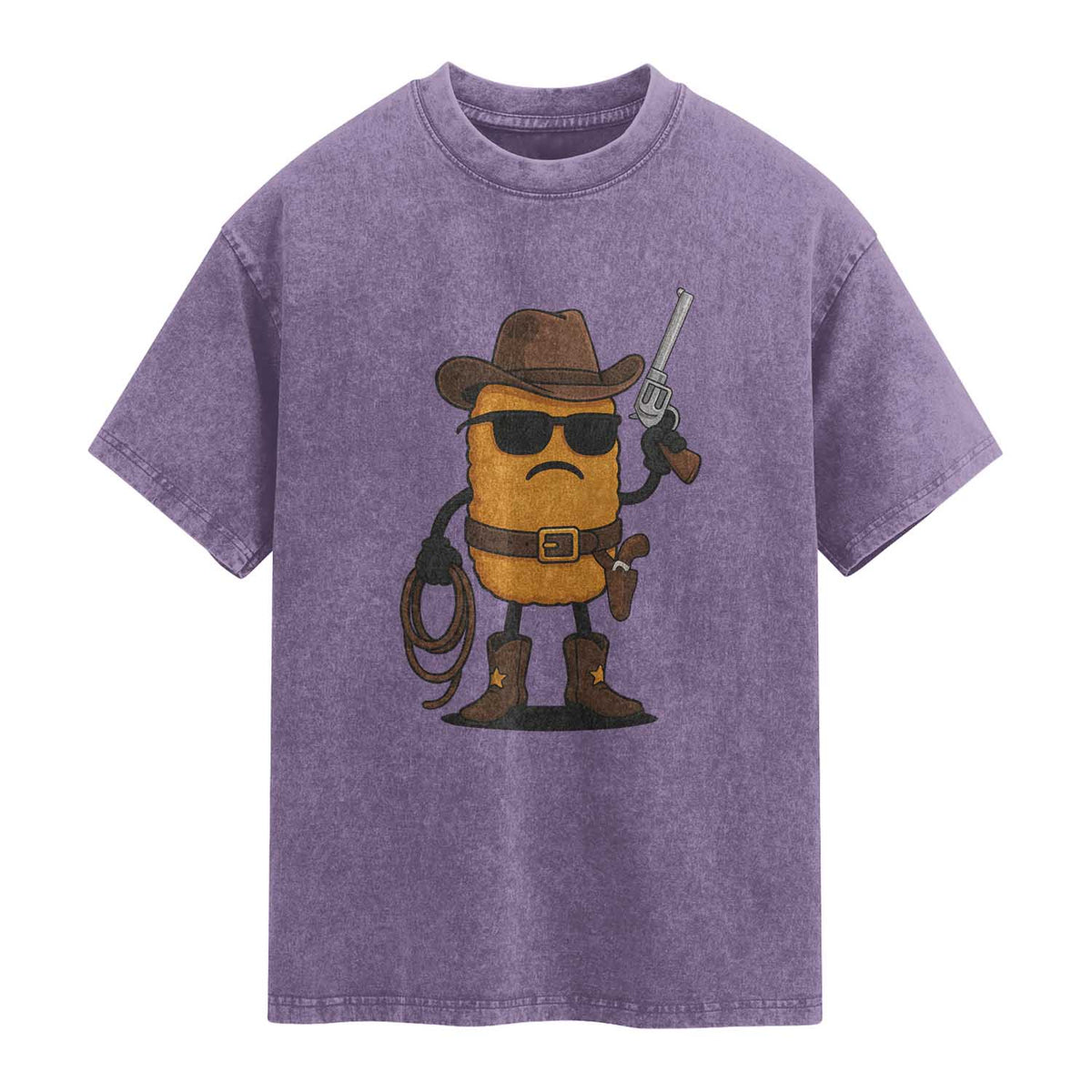 Cowboy Chicken Nugget Washed Cotton T-Shirt Funny Food Gift