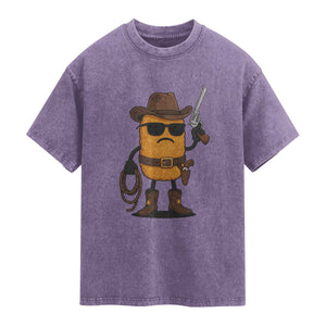 Cowboy Chicken Nugget Washed Cotton T-Shirt Funny Food Gift