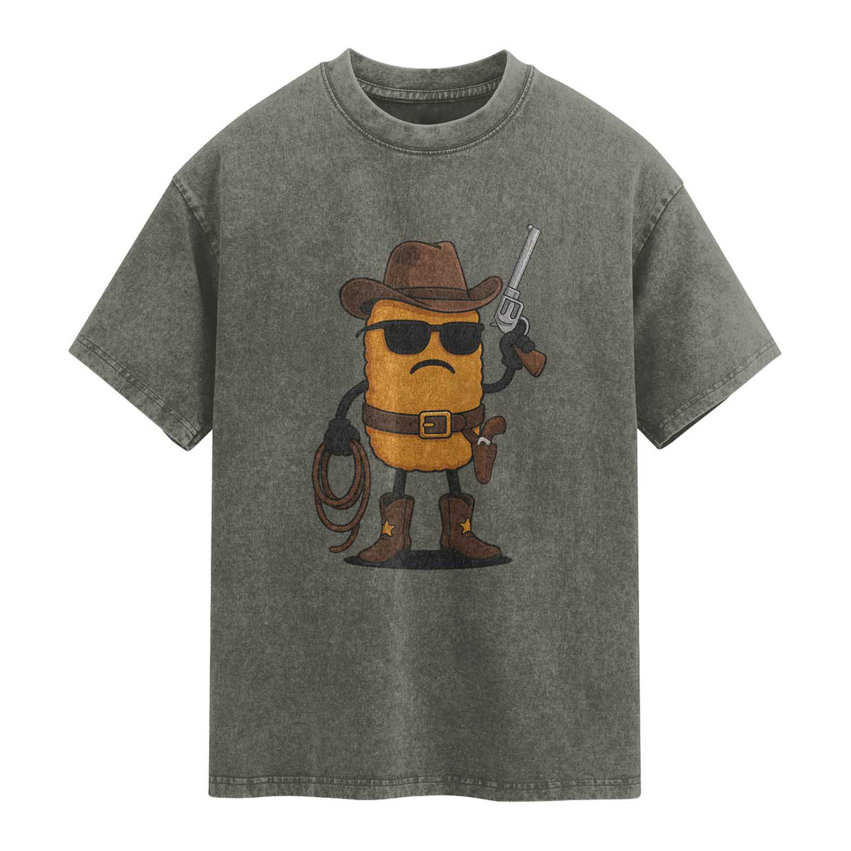 Cowboy Chicken Nugget Washed Cotton T-Shirt Funny Food Gift