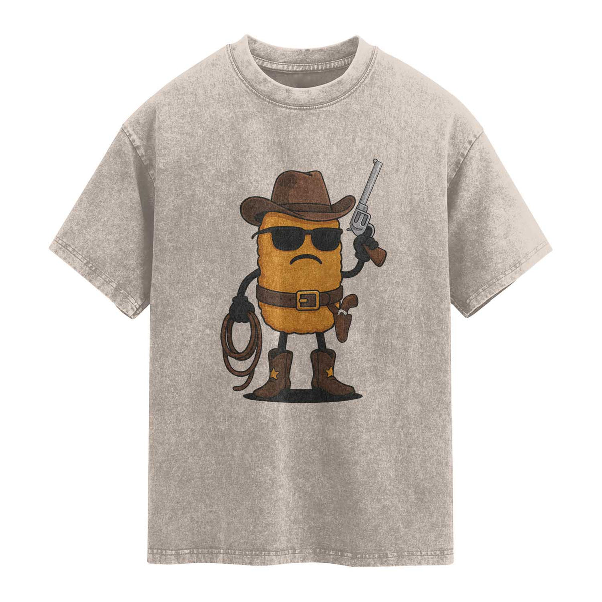 Cowboy Chicken Nugget Washed Cotton T-Shirt Funny Food Gift