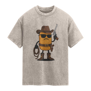 Cowboy Chicken Nugget Washed Cotton T-Shirt Funny Food Gift